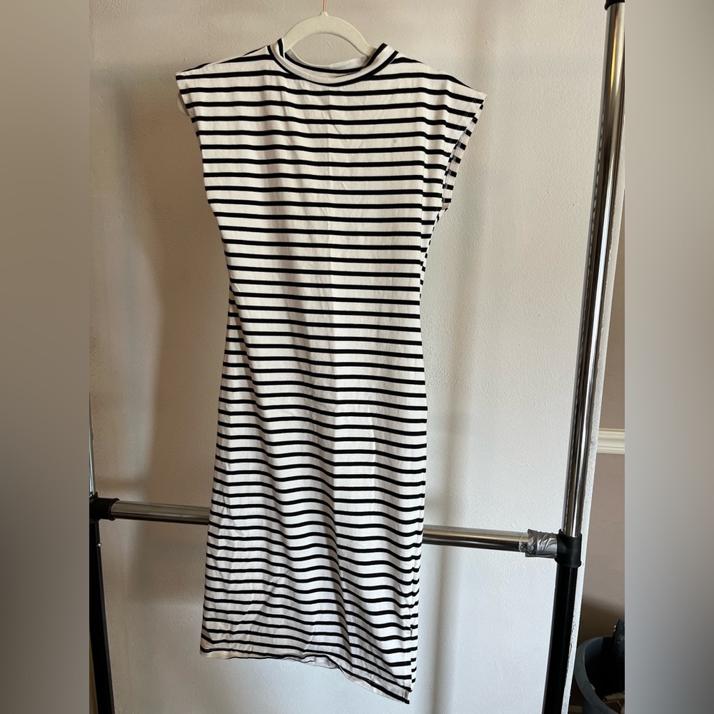 Elegantees White & Black stripe dress